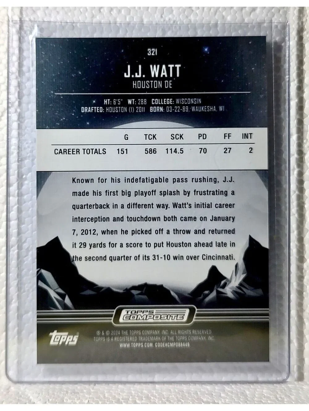 J.J. Watt 2023 Topps Midnight NFL #321 Composite Football Card Houston Texans